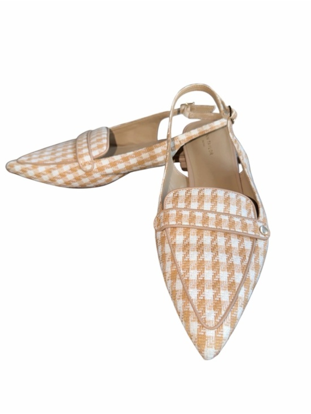 Ann Taylor Tan and Cream Houndstooth Pointed Slingback Flats size 9